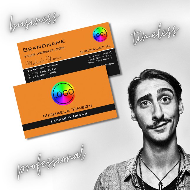 Modern Orange and Black with Logo Professional Business Card (Creator Uploaded)