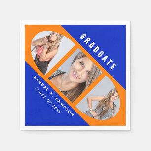 Modern Orange and Blue Graduation Photo Collage Napkins