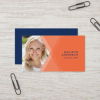 Modern Orange and Blue Layered Geometric Photo Business Card
