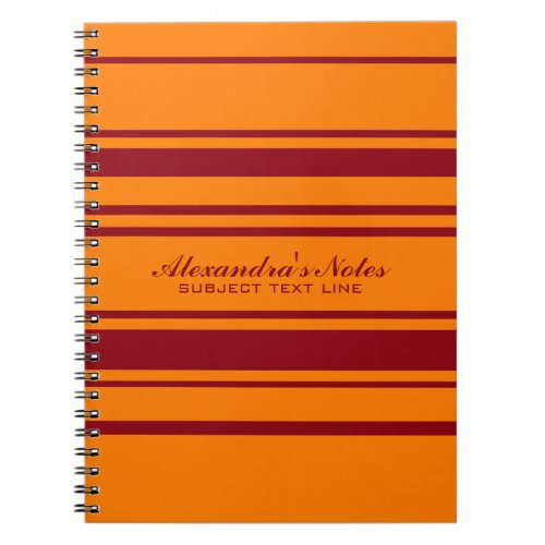 Modern Orange And Burgundy Stripes Pattern Notebook