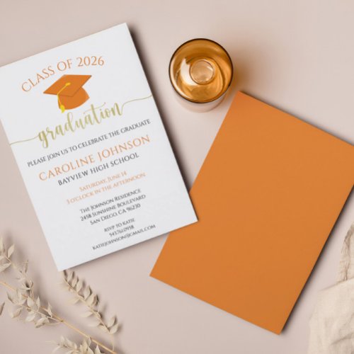 Modern Orange and Gold Graduation Party Invitation