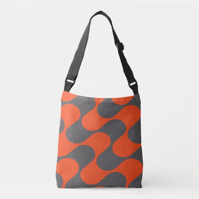 Modern Orange And Gray Abstract Geometric Pattern Crossbody Bag (Front)