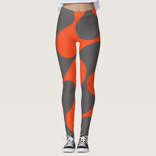 Modern Orange And Gray Abstract Geometric Pattern Leggings (Front)