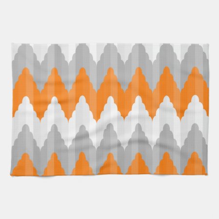Modern Orange And Gray Chevron Striped Pattern Kitchen Towel
