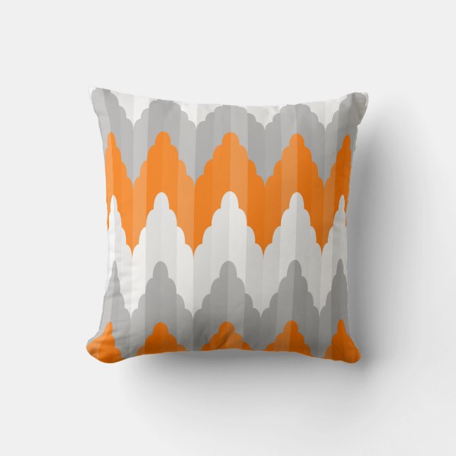Modern Orange And Gray Chevron  Striped Pattern Throw Pillow (Front)