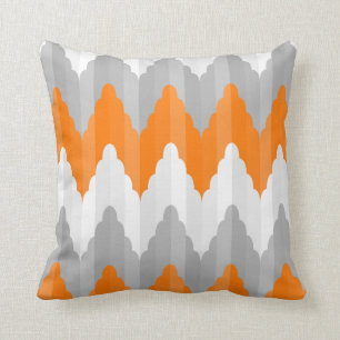 Modern Orange And Gray Chevron Striped Pattern Throw Pillow