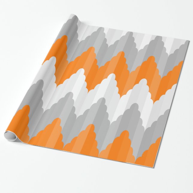Modern Orange And Gray Chevron Striped Pattern Wrapping Paper (Unrolled)