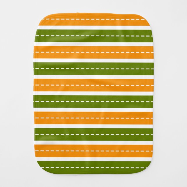 Modern Orange and Green Dashed Stripes Pattern Burp Cloth (Front)