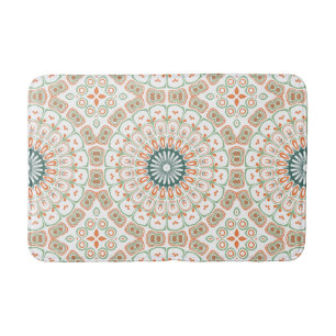 Modern Orange and Green Mandala Pattern Bath Mat