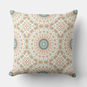 Modern Orange and Green Mandala Pattern Throw Pillow