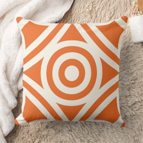 Modern Orange and Ivory Circle Diamond Pillow