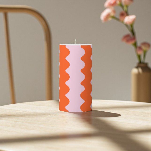 Modern Orange and Pink Groovy Minimalist Spring  Pillar Candle (Modern Orange and Pink Groovy Minimalist Spring Pillar Candle)
