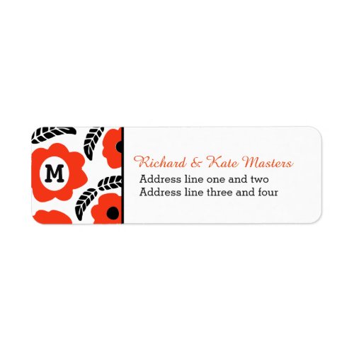 Modern Orange and Red Floral Personalised Label