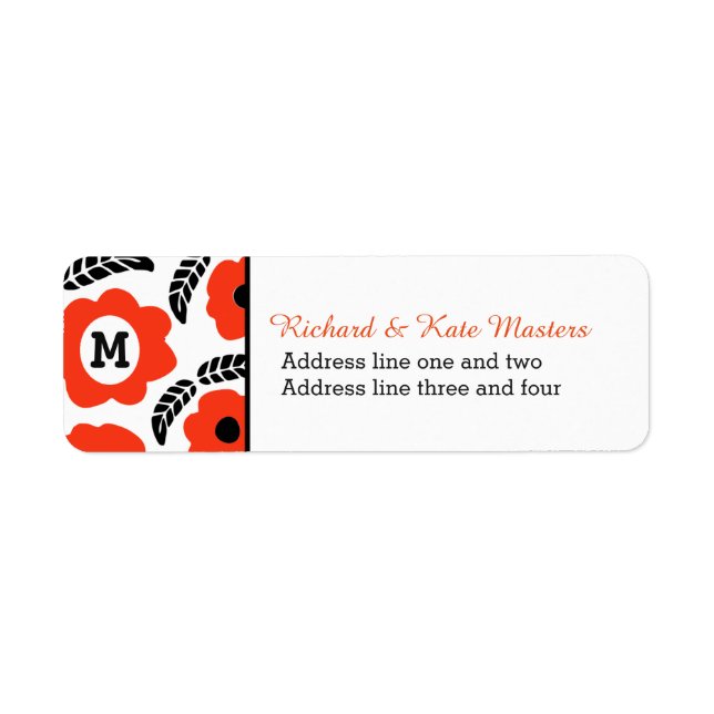 Modern Orange and Red Floral Personalised Label (Front)