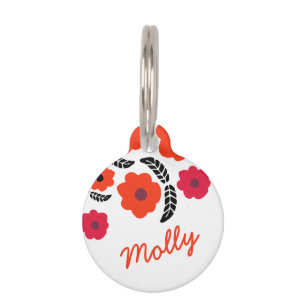 Modern Orange and Red Floral Personalised Pet ID Tag