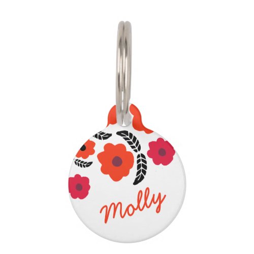Modern Orange and Red Floral Personalised Pet ID Tag