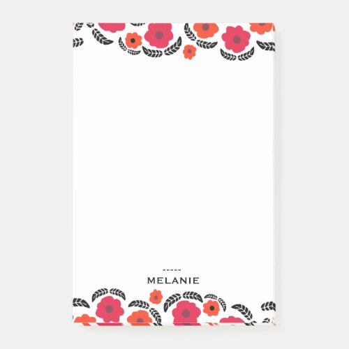 Modern Orange and Red Floral Personalised Post_it Notes