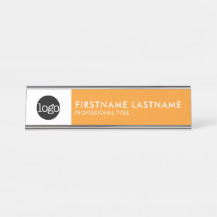 Modern Orange and White - Add Logo, Name, Title Desk Name Plate