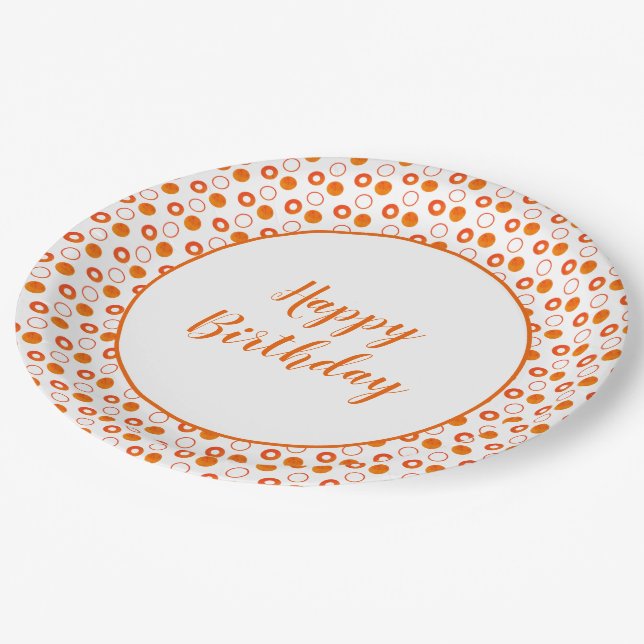 Modern Orange and White Birthday Paper Plates (Angled)