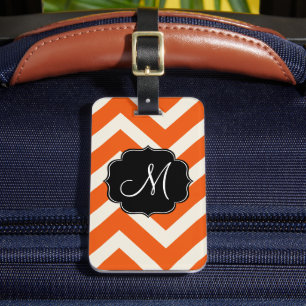 Modern Orange and White Chevron Stripes Luggage Tag