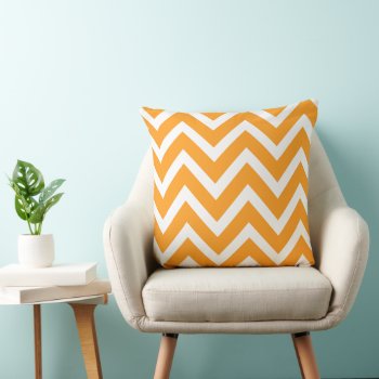Modern Orange And White Chevron Stripes Throw Pillow by plushpillows at Zazzle
