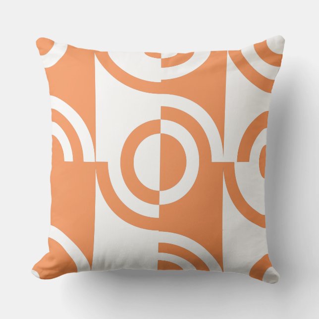 Modern Orange and White Circular Fragments Throw Pillow (Front)