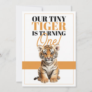 Modern Orange and White Cute Tiger Jungle Birthday Invitation