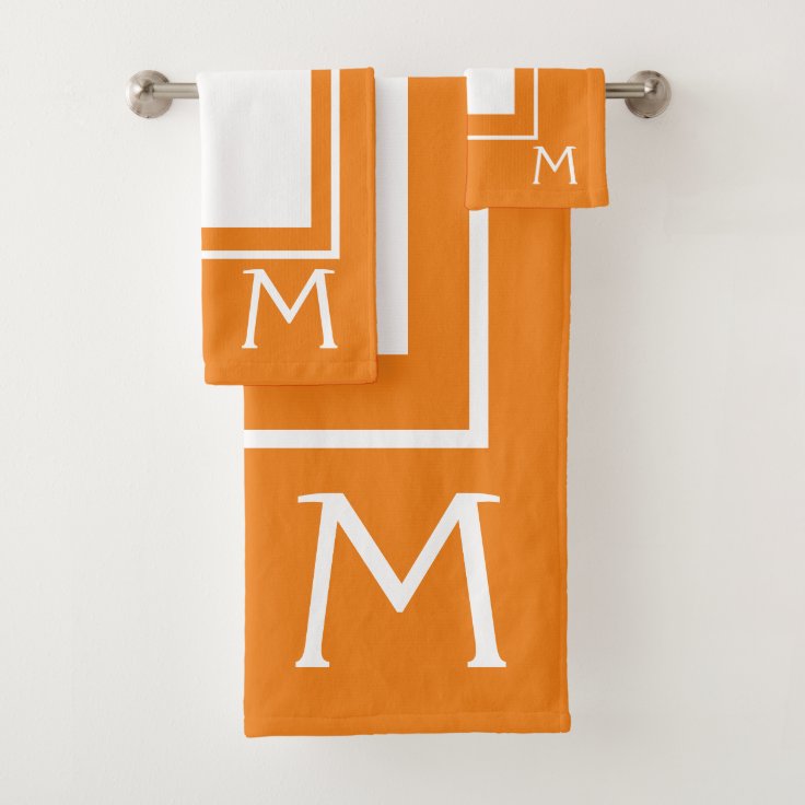 Modern Orange and White Monogram Bath Towel Set | Zazzle