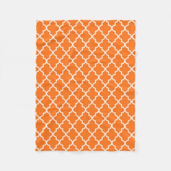 Modern Orange And White Moroccan Quatrefoil Fleece Blanket by cardeddesigns at Zazzle