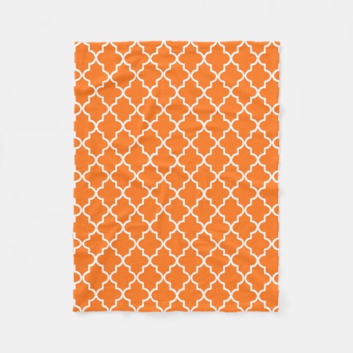 Modern Orange and White Moroccan Quatrefoil Fleece Blanket