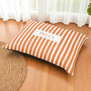 Modern Orange and White Stripes Elegant Dog Name Pet Bed