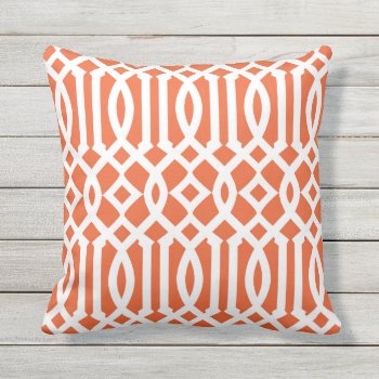 Modern Orange And White Trellis Pattern Outdoor Pillow by cardeddesigns at Zazzle