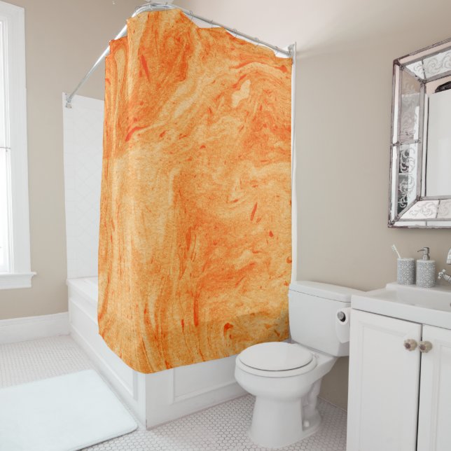 Modern Orange And Yellow Marble Stone Shower Curtain (In Situ)