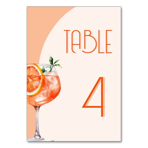 Modern Orange Aperol Spritz Bridal Shower  Table Number