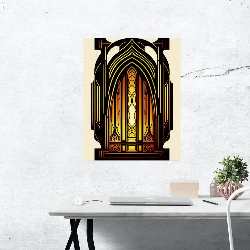 Modern Orange Art Nouveau Stained Glass Poster