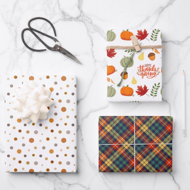 Modern Orange Autumn Thanksgiving Pumpkin Pattern  Wrapping Paper Sheets (Front)