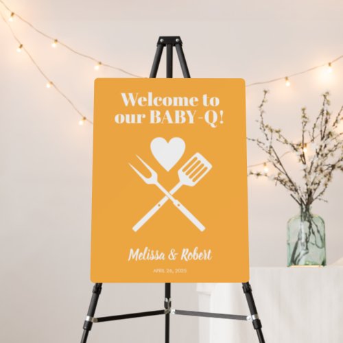 Modern Orange BABY_Q BBQ Baby Shower Welcome Sign