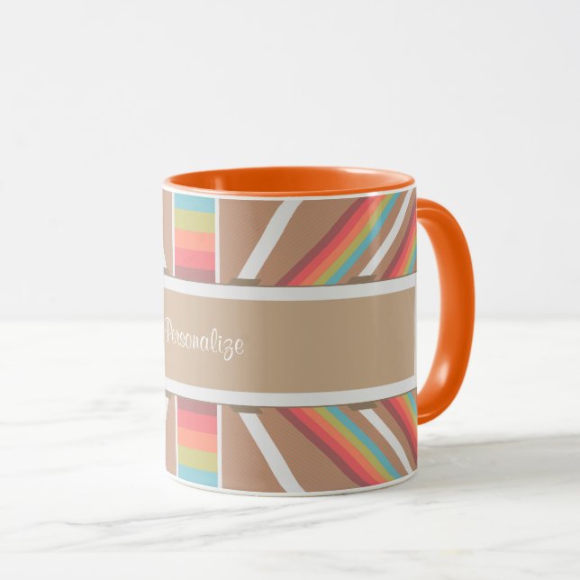 Modern Orange & Beige Aztec Pattern Personalize Mug (Front Right)