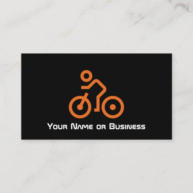 Modern Orange Bike Symbol on Black Bicycle Cyclist Business Card (Front)