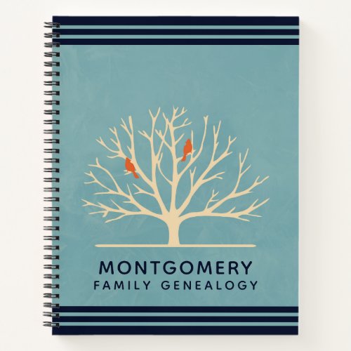Modern Orange Birds in a Large Tree Genealogy Notebook
