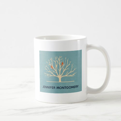 Modern Orange Birds in a Large Tree Illustration Coffee Mug