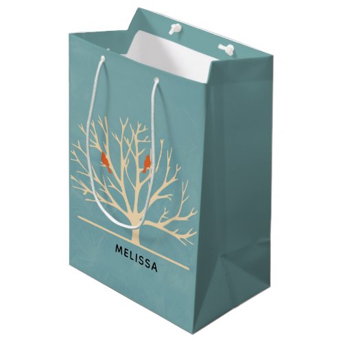 Modern Orange Birds in a Large Tree Illustration Medium Gift Bag