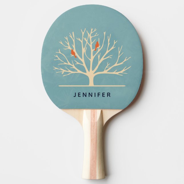 Modern Orange Birds in a Large Tree Illustration Ping Pong Paddle (Front)