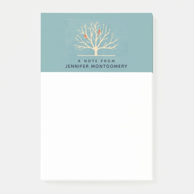 Modern Orange Birds in a Large Tree Illustration Post-it Notes (Front)