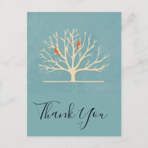 Modern Orange Birds in a Large Tree Thank You Postcard