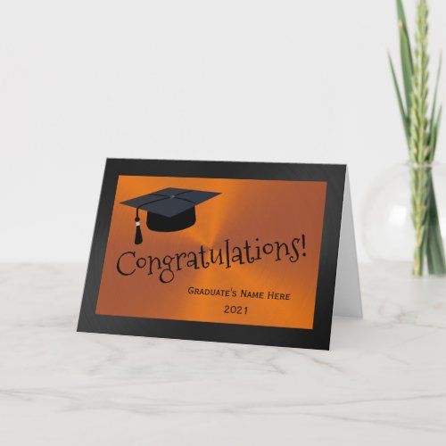 Modern Orange Black Congratulations Graduation Card