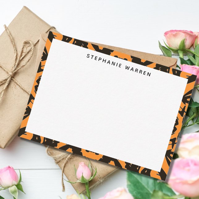 Modern Orange Black Decorative Border  Note Card (Creator Uploaded)