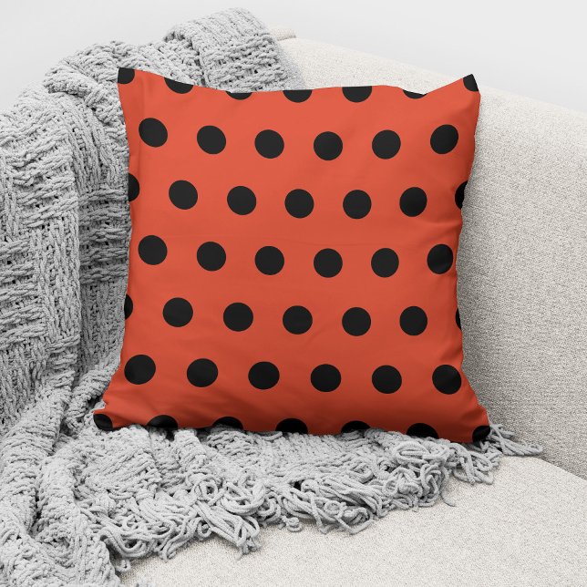 Modern Orange Black Polka Dots Pattern Throw Pillow (Creator Uploaded)