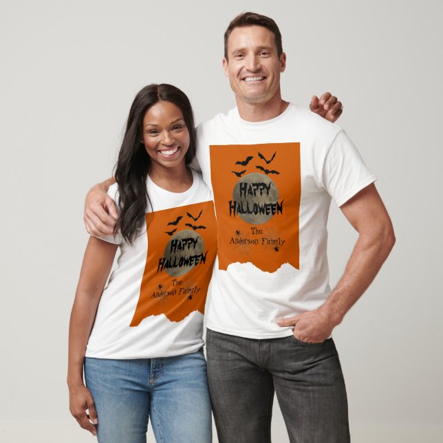 Modern Orange Black Spooky Happy Halloween T-Shirt (Unisex)