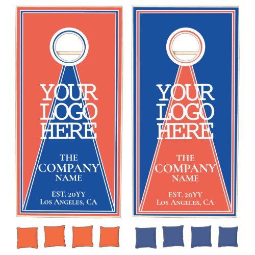 Modern Orange Blue Company Logo Cornhole Set